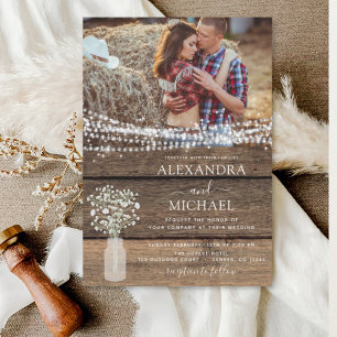 Rustic Farmhouse Baby's Breath Jar Wedding Invitation