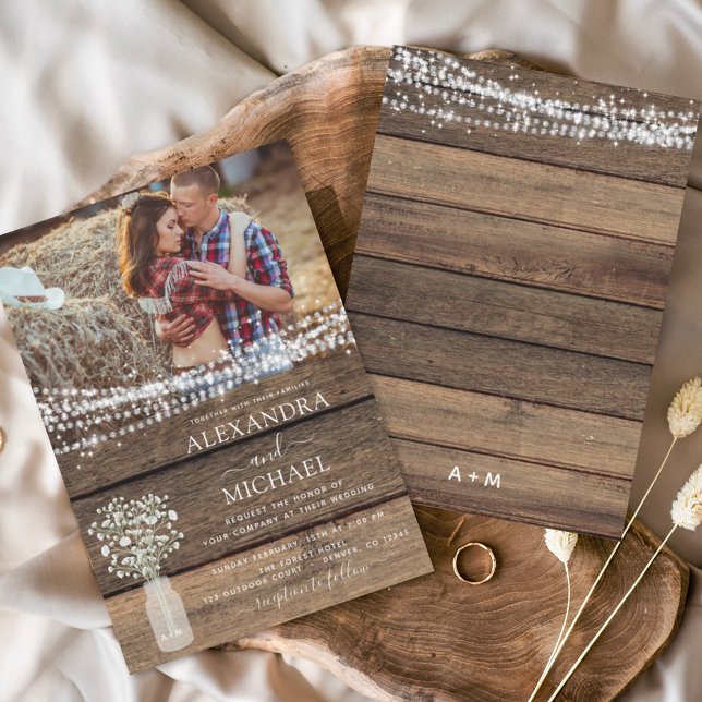 Rustic Farmhouse Baby's Breath Jar Wedding Invitation (Creator Uploaded)