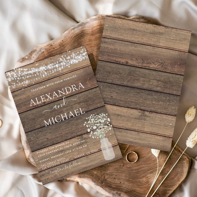 Rustic Farmhouse Baby's Breath Jar Wedding Invitation (Creator Uploaded)