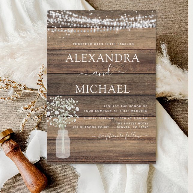 Rustic Farmhouse Baby's Breath Jar Wedding Invitation (Creator Uploaded)