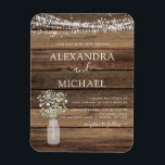 Rustic Farmhouse Baby's Breath Jar Wedding Magnet<br><div class="desc">Rustic Farmhouse String Lights and Jar of Baby's Breath Wedding Invitations on Wood background - includes beautiful and elegant script typography with modern Country Farm House Sparkle for the special Wedding day celebration.</div>