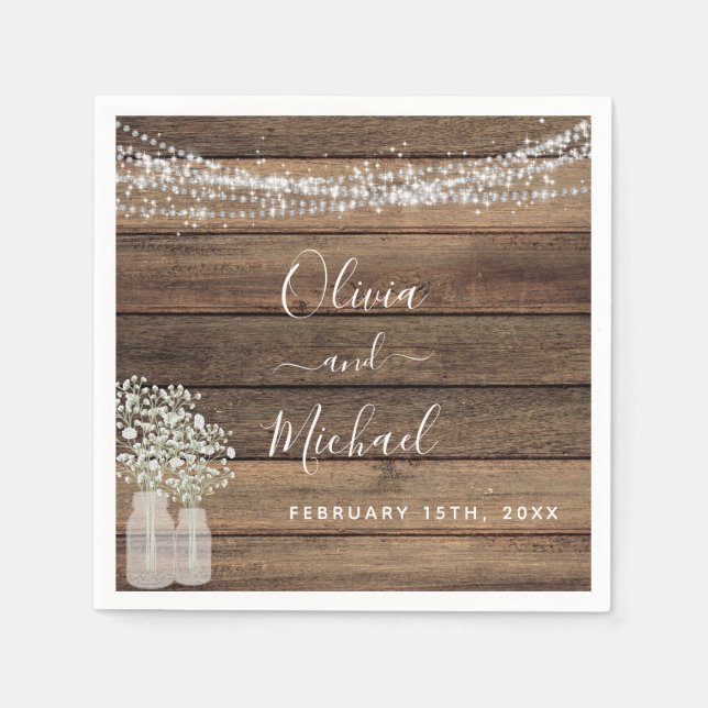 Rustic Farmhouse Baby's Breath Jar Wedding Napkin (Front)