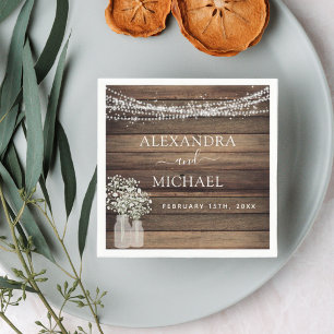 Rustic Farmhouse Baby's Breath Jar Wedding Napkin
