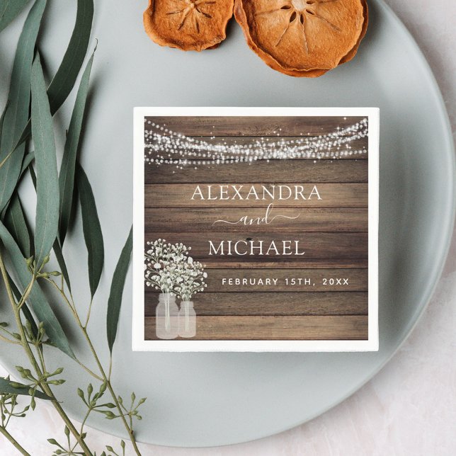 Rustic Farmhouse Baby's Breath Jar Wedding  Napkin (Creator Uploaded)