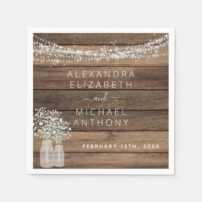 Rustic Farmhouse Baby's Breath Jar Wedding Napkin (Front)