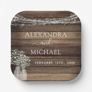 Rustic Farmhouse Baby's Breath Jar Wedding  Paper Plate