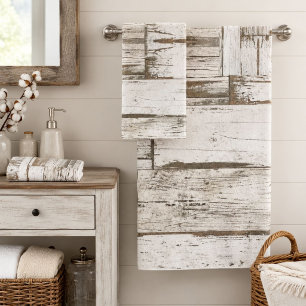 rustic farmhouse barn beige grey white wood grain bath towel set