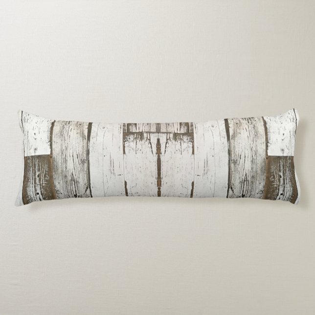 rustic farmhouse barn beige grey white wood grain body cushion (Front)