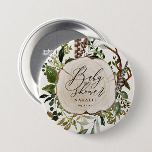 Rustic farmhouse barn botanical baby shower 7.5 cm round badge