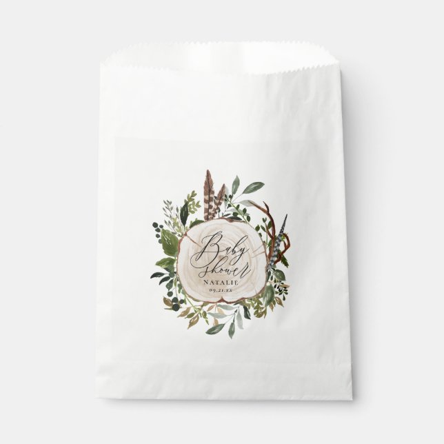 Rustic farmhouse barn botanical baby shower favour bags (Front)