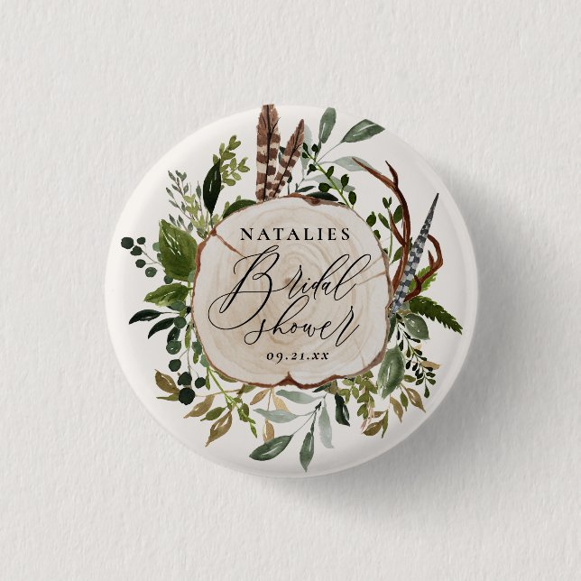 Rustic farmhouse barn botanical bridal shower 3 cm round badge (Front)