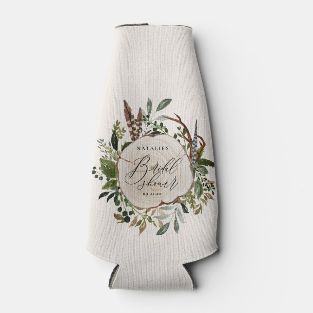 Rustic farmhouse barn botanical bridal shower bottle cooler (Front)