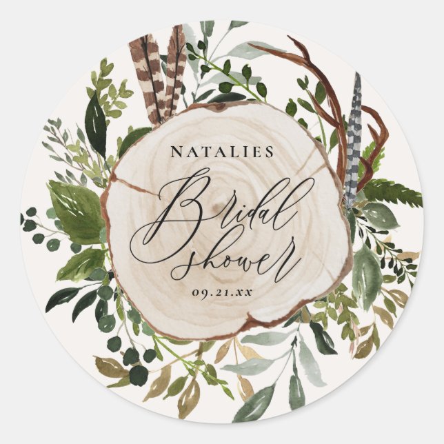 Rustic farmhouse barn botanical bridal shower classic round sticker (Front)