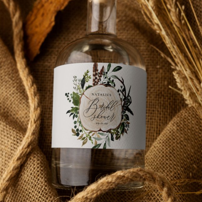Rustic farmhouse barn botanical bridal shower liquor bottle label (Creator Uploaded)