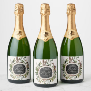 Rustic farmhouse barn botanical bridal shower sparkling wine label