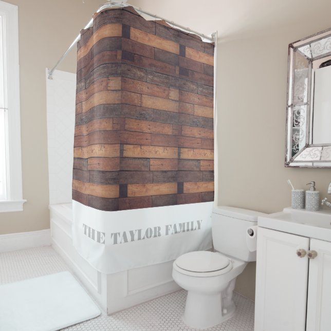 Rustic Farmhouse Barn Monogram Family Name  Shower Curtain (In Situ)