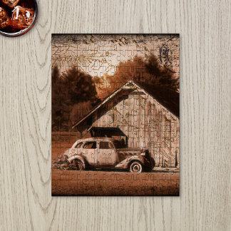 Rustic Farmhouse Barn Vintage Car Jigsaw Puzzle