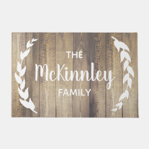 Rustic Farmhouse Barn Wood Laurels & Family Name Doormat