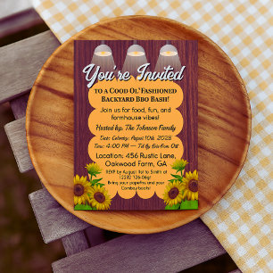 Rustic Farmhouse BBQ Card – Wood Pig-roast Picnic 