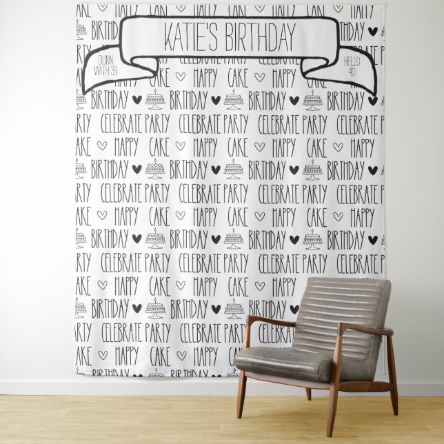 Rustic Farmhouse Birthday Party Backdrop Banner Tapestry (In Situ)