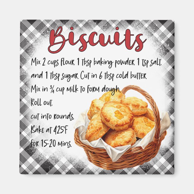 Rustic Farmhouse Biscuit Recipe Gingham Decor  Magnet (Front)