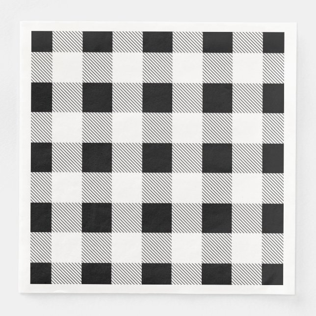 rustic farmhouse black white buffalo plaid party napkin (Front)