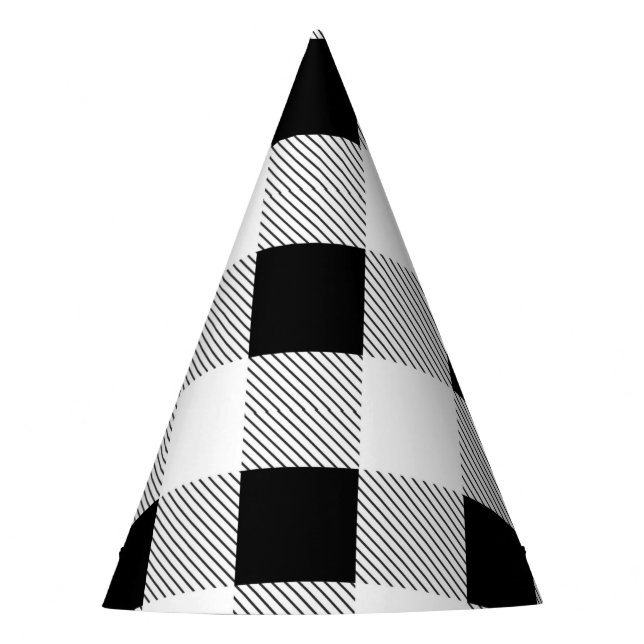 rustic farmhouse black white buffalo plaid party party hat (Front)