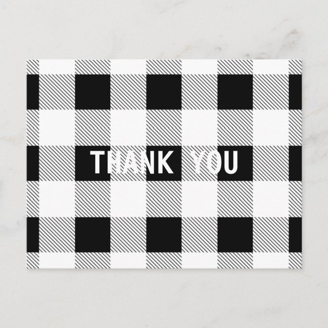 rustic farmhouse black white buffalo plaid party postcard (Front)