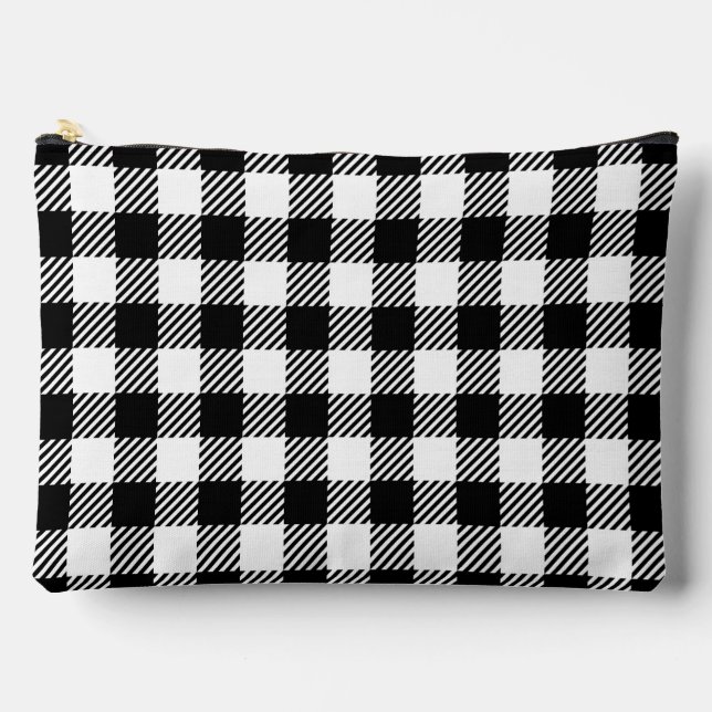 Rustic Farmhouse Black & White Checkered Accessory Pouch (Front)