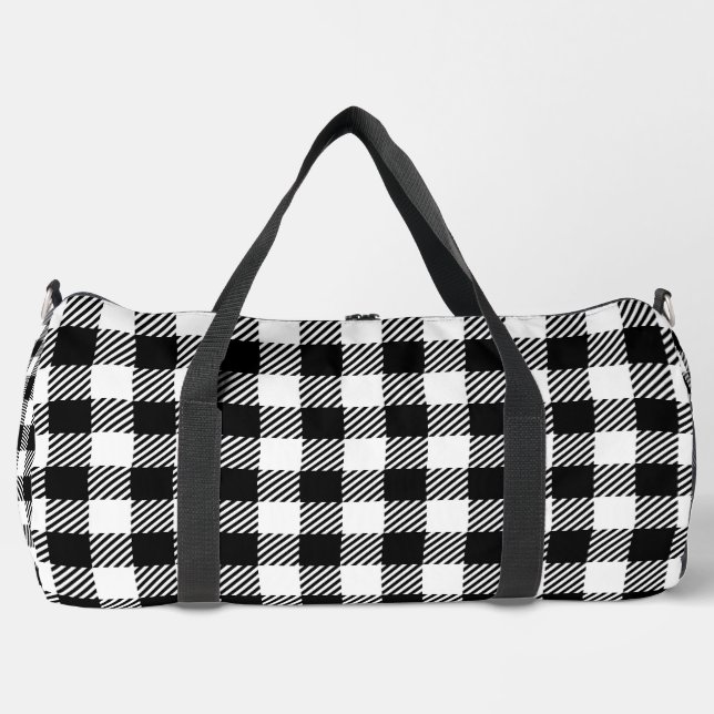 Rustic Farmhouse Black & White Checkered Duffle Bag (Front)