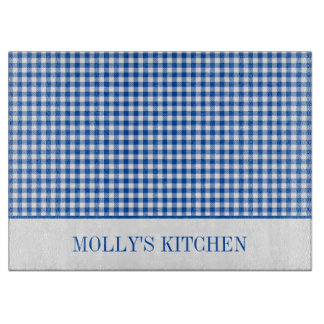 Rustic Farmhouse Blue and White Gingham Plaid Cutting Board