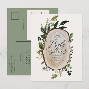 Rustic farmhouse botanical script baby shower announcement postcard