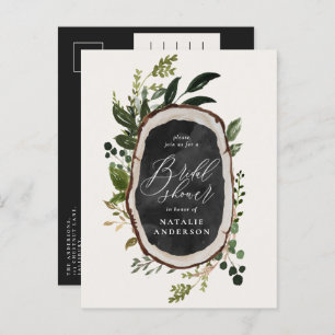 Rustic farmhouse botanical script bridal shower announcement postcard