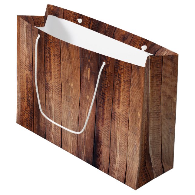 Rustic Farmhouse Brown Barn Wood Large Gift Bag (Front Angled)