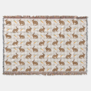 Rustic Farmhouse Brown Hare And Carrots Beige Throw Blanket