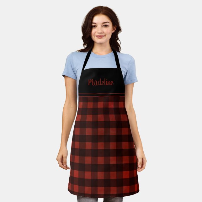 Rustic Farmhouse Buffalo Plaid Add Name Apron (Worn)