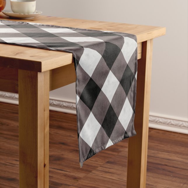 Rustic Farmhouse Buffalo Plaid Check Patterned Short Table Runner (In Situ)