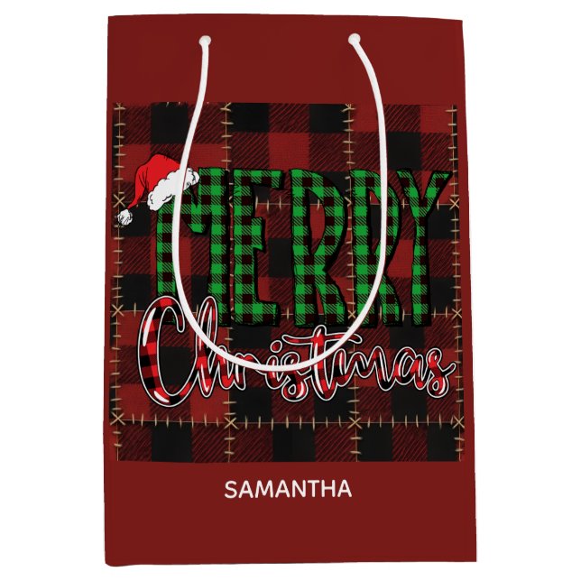 Rustic Farmhouse Buffalo Plaid Christmas Custom Medium Gift Bag (Front)