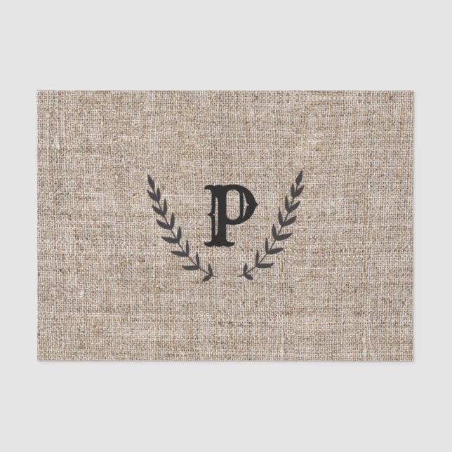Rustic Farmhouse Burlap & Black Botanical Laurel Tissue Paper (Front)