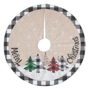 Rustic Farmhouse Burlap Buffalo Plaid Christmas Fleece Tree Skirt