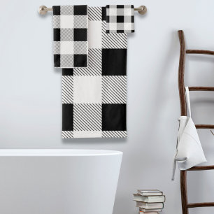 rustic farmhouse chic black and white plaid bath towel set
