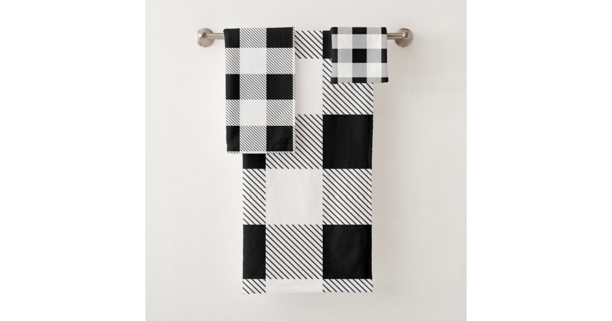 rustic farmhouse chic black and white plaid bath towel set Zazzle