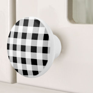 rustic farmhouse chic black and white plaid ceramic knob