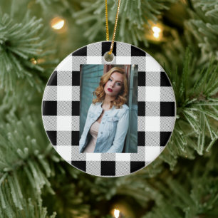 rustic farmhouse chic black and white plaid ceramic tree decoration