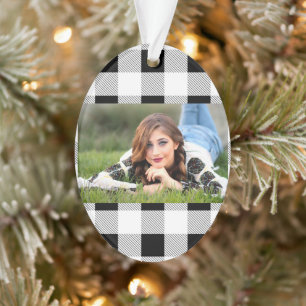 rustic farmhouse chic black and white plaid ornament