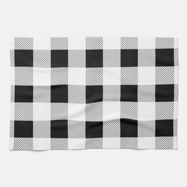 rustic farmhouse chic black and white plaid tea towel (Horizontal)