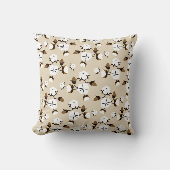 Rustic Farmhouse Chic Cotton Flowers Cushion (Front)