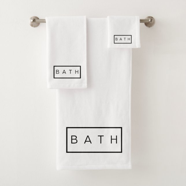 Rustic Farmhouse Chic White Black Minimal Bath Towel Set (Insitu)