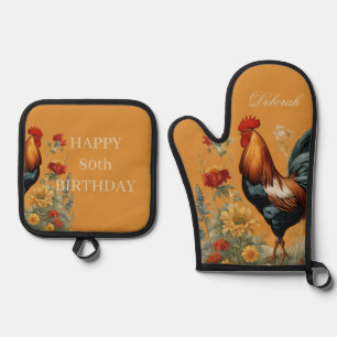 Rustic Farmhouse Chicken   Custm Name Kitchen Tea  Oven Mitt & Pot Holder Set