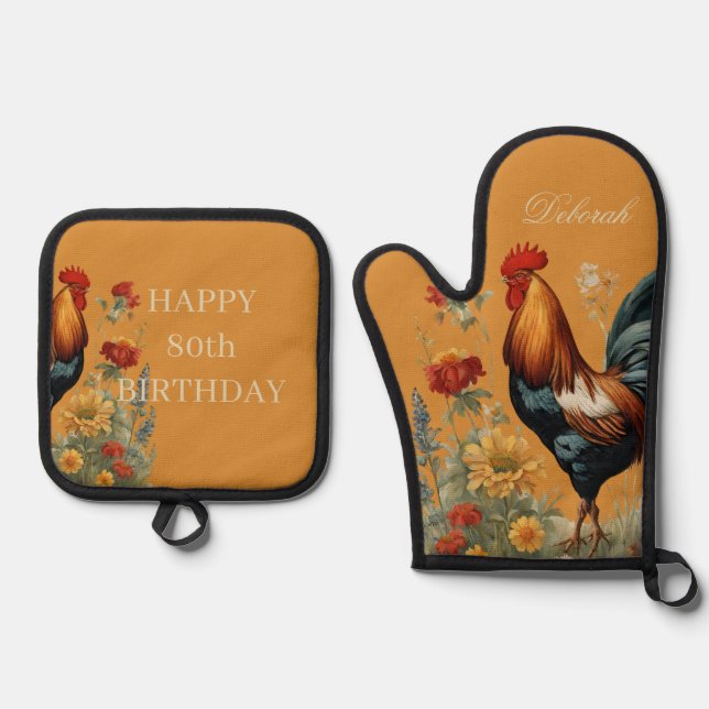 Rustic Farmhouse Chicken | Custm Name Kitchen Tea  Oven Mitt & Pot Holder Set (Front)